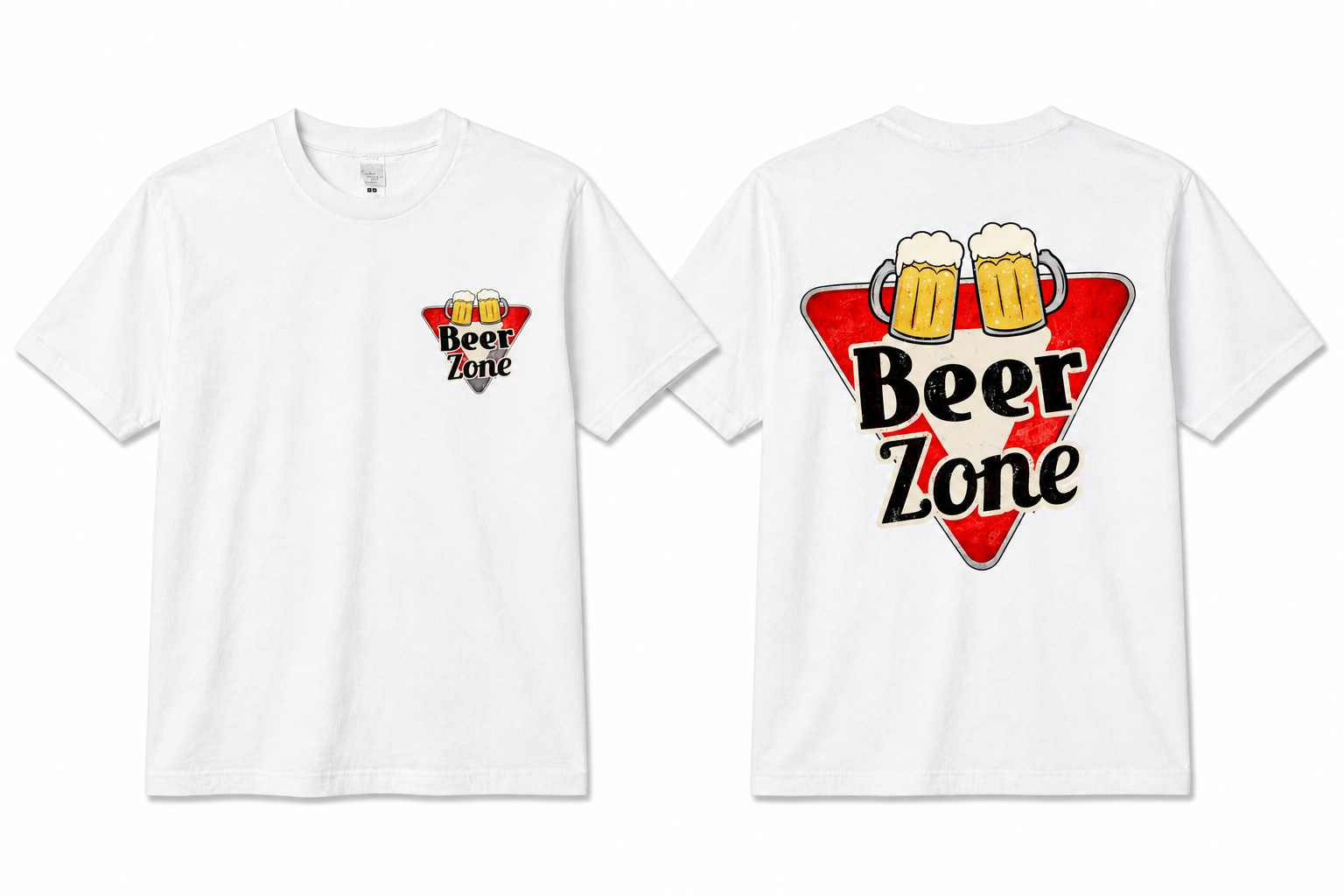 White Beer Zone T-shirt, front and back