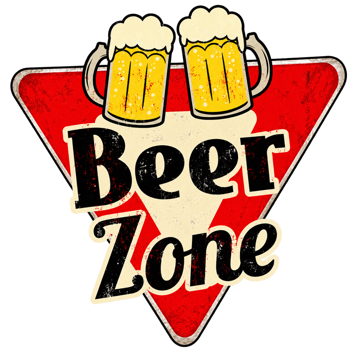 Clean red triangular Beer Zone graphic with two beer mugs